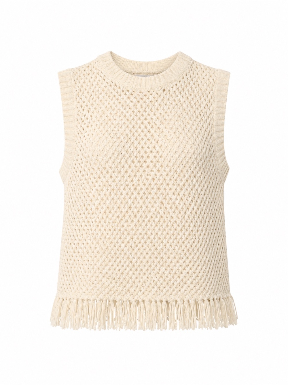 Theory Cream Knit Fringe Hem Tank